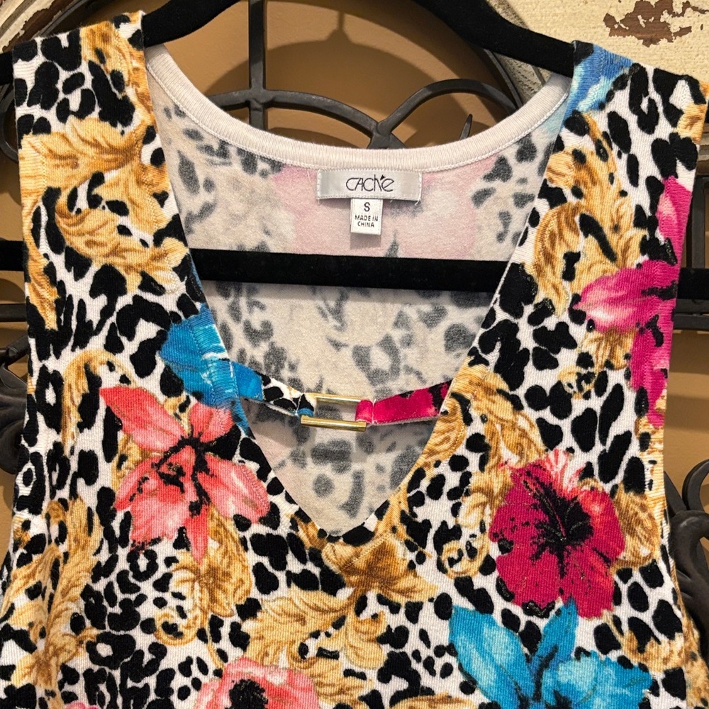 Cache Women's Vibrant Floral and Animal Print Blouse